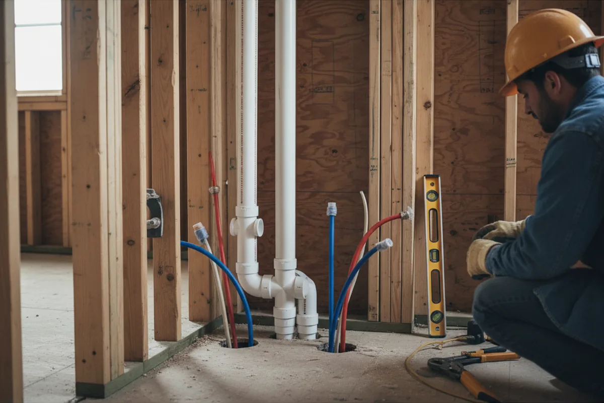Drain and supply rough-in during Drain Cleaning in Saybrook