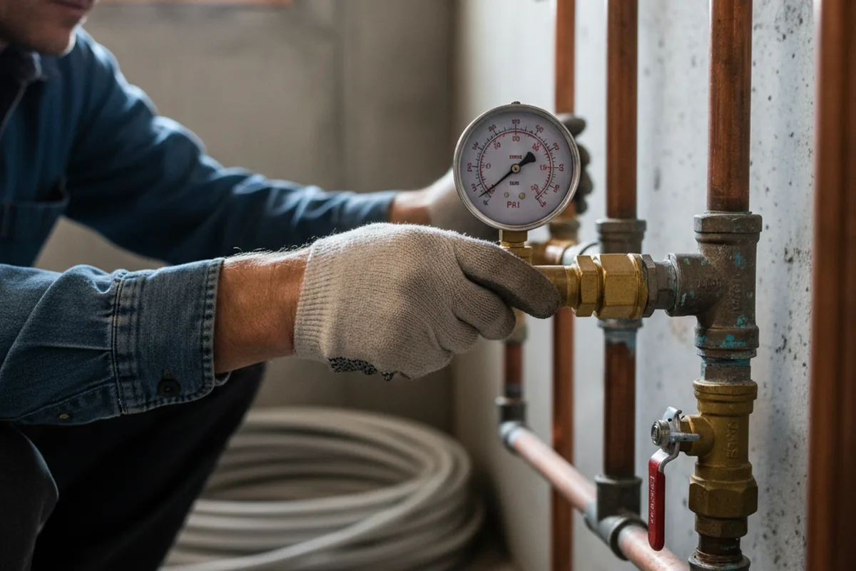 Pressure testing a repaired line during Water Line Repair in Saybrook