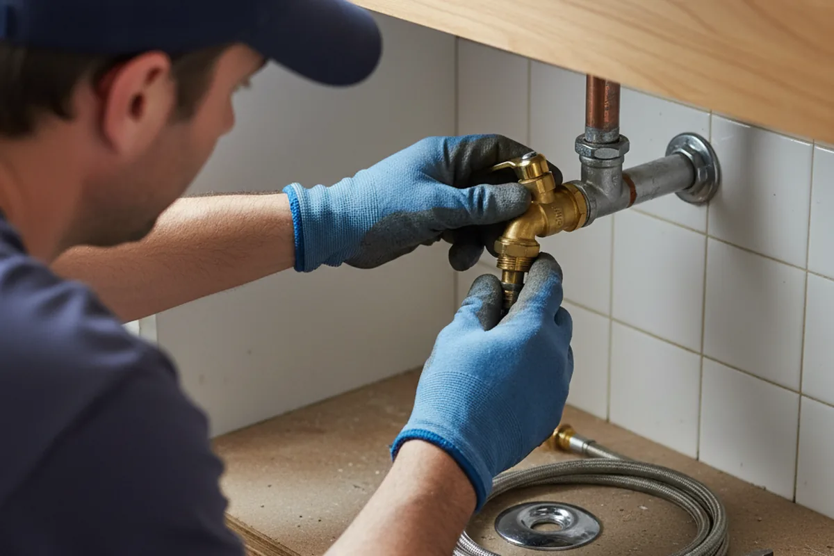 Shutoff valve and fitting work during Burst Pipe Repair in Saybrook
